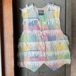 Vtg Paula Sweet muslin mink fringe vest | size M